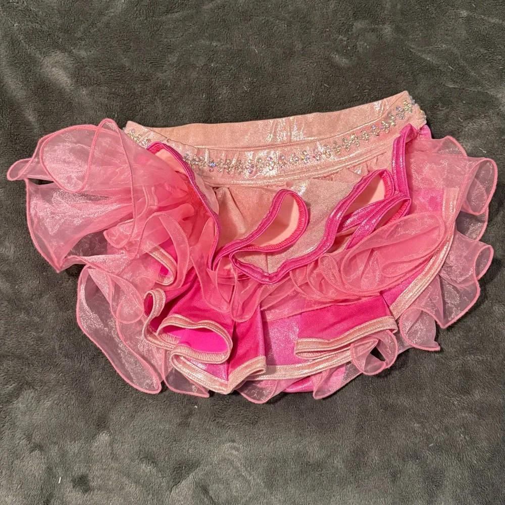 Pink Ruffled Dance Costume, Solo Dance Costume, Adult XS